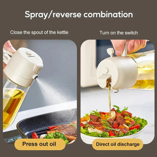 470ml Multi-Function Glass Oil Sprayer & Dispenser – Transparent Kitchen Bottle