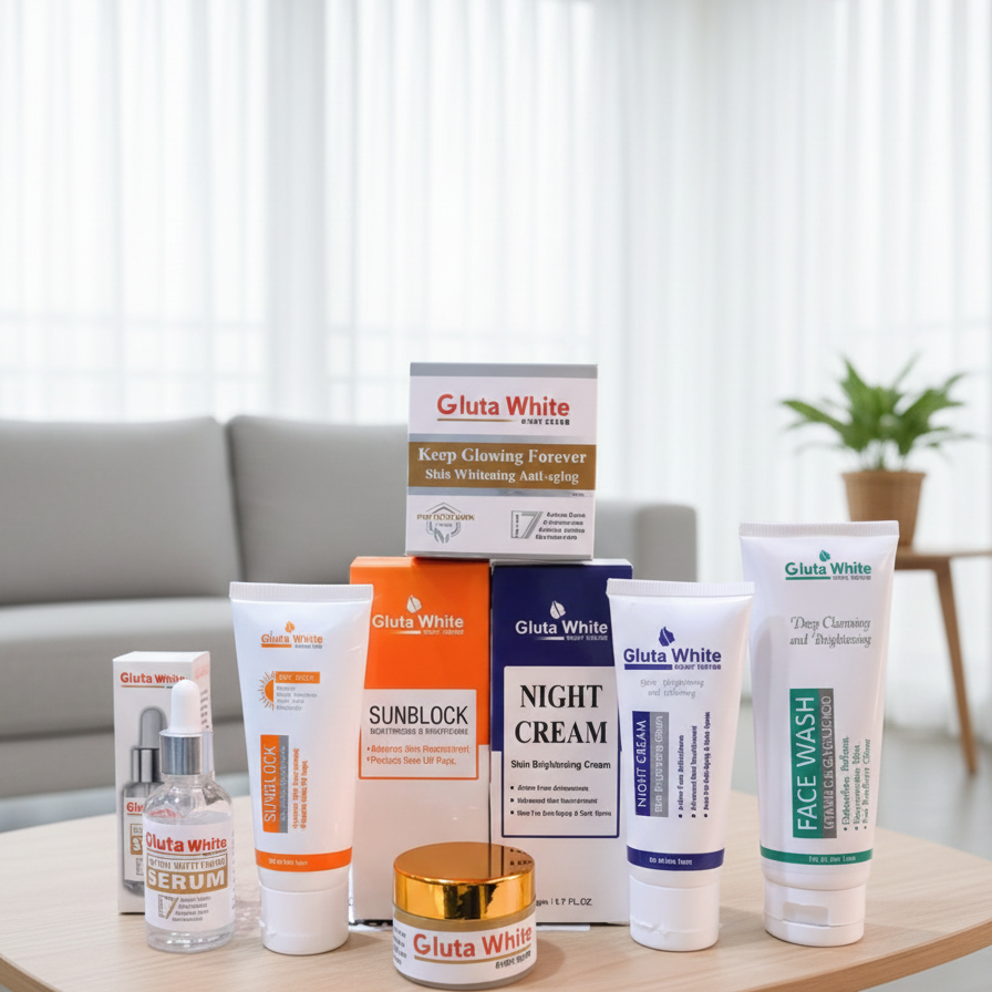5‑in‑1 Gluta White Skincare Set | Face Cream, Facewash, Serum, Sunblock & Night Cream