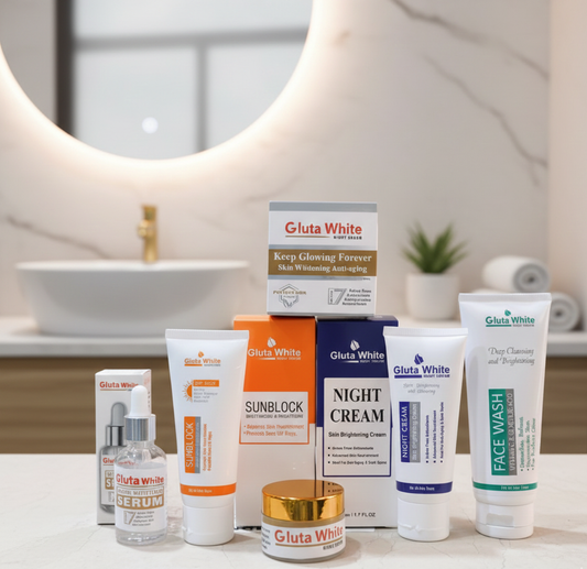 5‑in‑1 Gluta White Skincare Set | Face Cream, Facewash, Serum, Sunblock & Night Cream